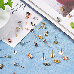 60 шт. 3-цветная плоская круглая фурнитура для сережек-гвоздиков из нержавеющей стали 304&nbsp;STAS-TA0002-47