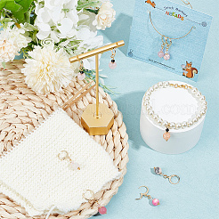 Круглые стеклянные подвесные маркеры петель розовой серии с драгоценными камнями и биконусами HJEW-AB00268