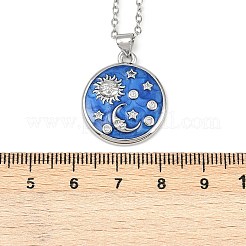 Collar con colgante redondo plano de circonita cúbica transparente micropavé de latón y esmalte azul.&nbsp;NJEW-Z088-03P-01