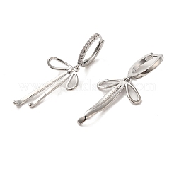 Женские серьги-кольца из латуни с микро-паве и бантом из прозрачного циркония&nbsp;EJEW-A040-02P