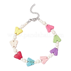 Браслеты на ногу с круглыми бусинами в виде бабочек из окрашенной синтетической бирюзы AJEW-AN00710