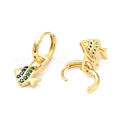 Серьги-кольца с фианитами и рыбками EJEW-C028-20G