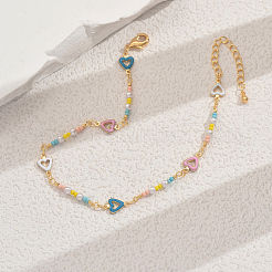 Богемный стиль латунные эмалевые сердечки и фарфоровые разноцветные бисерные браслеты для женщин для отдыха на пляже DX4433