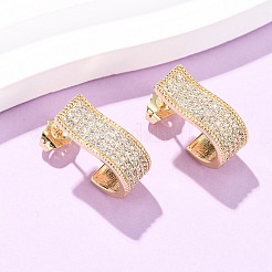 Серьги-гвоздики J-образной формы с микропаве из кубических цирконий из латуни EJEW-B153-13G