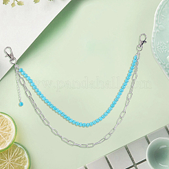 Цепочные ремни из сплава и синтетической бирюзы с круглыми бусинами для брюк AJEW-WH20070-058