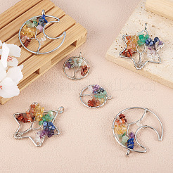 6 шт. 3 стиля 7 чакры натуральные смешанные драгоценные камни большие подвески FIND-FW0001-36