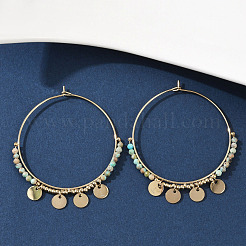 Серьги-люстры из нержавеющей стали 304 натурального бирюзового цвета EJEW-Z089-36G-01