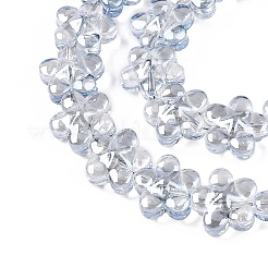 電気メッキガラスビーズセット  花  ディープスカイブルー  12x12.5x7mm  穴：1mm  約54~55個/連  24.57~24.96インチ（62.4~63.4cm）&nbsp;EGLA-T028-02H