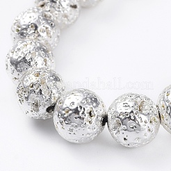 Bracciali elasticizzati con perle di roccia lavica naturale galvanica&nbsp;BJEW-G623-01S-10mm
