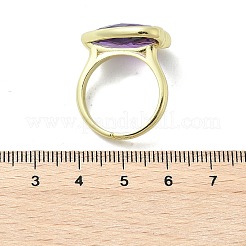 ハート真鍮天然アメジスト指輪  長持ちメッキ  20x18mm  内径：18mm&nbsp;RJEW-D304-01G-A