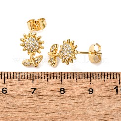 Серьги-гвоздики в форме цветка с микропаве из прозрачных кубических цирконий из латуни EJEW-K267-33G
