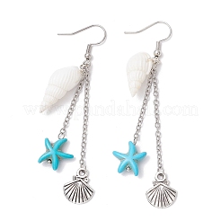 Серьги в форме ракушки с подвесками в виде морской звезды EJEW-TA00640