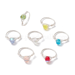 7 шт. 7-х цветные стеклянные кольца на палец RJEW-JR00926-02