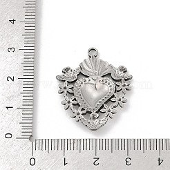 304ステンレスペンダント  神聖な心のチャーム  変色防止  ステンレス鋼色  29.5x25x3.5mm  穴：2mm&nbsp;STAS-D366-05B-P