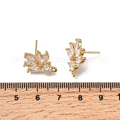 Фурнитура для сережек-гвоздиков из цветочной латуни с микропаве из кубического циркония&nbsp;X-KK-B152-06G