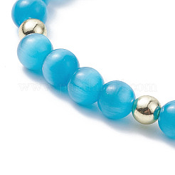 Эластичный браслет с круглыми бусинами и кошачьим глазом BJEW-JB09329