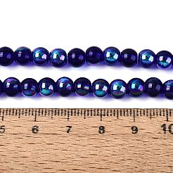 透明電気メッキガラスビーズ連売り  ラウンド  虹メッキ  半分メッキ  ミッドナイトブルー  6~6.5mm  穴：0.8~1mm  約67~72個/連  14.57~15.35インチ（37~39cm）&nbsp;EGLA-Q132-6MM-01A-18