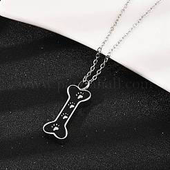 Подвеска в виде кости из нержавеющей стали 304 с черной эмалью и отпечатком лапы NJEW-S455-06P