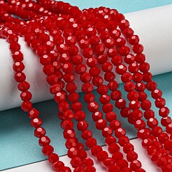 不透明ガラスビーズスタンド  ファセット（32ファセット）  ラウンド  レッド  4mm  穴：0.7mm  約87~93個/連  32~33cm&nbsp;X-EGLA-A035-P4mm-D16