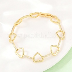 Herzförmiges Armband aus Messing mit Mikropavé-Fassung und klaren Zirkonia-Steinen für Damen&nbsp;BJEW-T025-01G