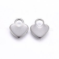 変色しにくい201ステンレススチールチャーム  空白タグのスタンプ  ハート  ステンレス鋼色  11x10x1mm  穴：3.5mm&nbsp;STAS-E438-59P