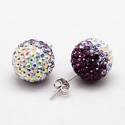 スターリングシルバーのオーストリア製クリスタルイヤースタッド925個  耳ナッツ  ラウンド  204 _amethyst＆101クリスタルAB  12mm  ピン：0.8mm&nbsp;SWARJ-D469-204