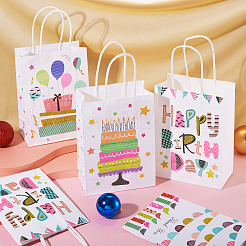 8 Stück 4 Stile Geburtstags-Rechteck-Geschenktüten aus Papier mit Seilgriffen&nbsp;ABAG-TA0001-70