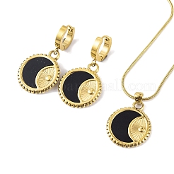 Ионное покрытие (ip) плоские круглые серьги-кольца и ожерелья с подвесками из лунного стекла SJEW-M100-07G