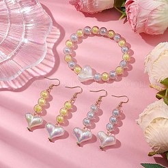 Комплект браслета и серег с круглыми и сердечками из акриловых бусин SJEW-JS01301