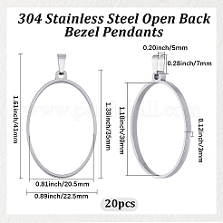 304ステンレススチールオープンバックベゼルペンダント20個  201個のステンレススチール製金具付き  ステンレス鋼色  41mm&nbsp;PALLOY-BBC00012