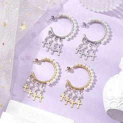 2 par de pendientes colgantes de perlas de concha cruzada de 2 colores&nbsp;EJEW-JE06185