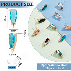 10 шт. 5-цветная фурнитура для сережек-гвоздиков из стекла K9 в форме капли KK-BC0011-45