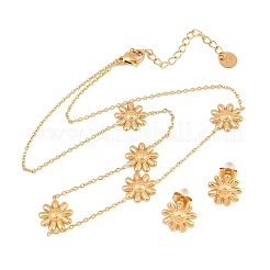 Колье и серьги-гвоздики из нержавеющей стали 304 в виде цветочных звеньев&nbsp;SJEW-Z005-01G