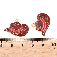 西部のカウボーイをテーマにした合金エナメルペンダント  帽子チャーム  ゴールドカラー  暗赤色  20x25x2mm  穴：1.8mm&nbsp;LS-ENAM-L056-01F-05