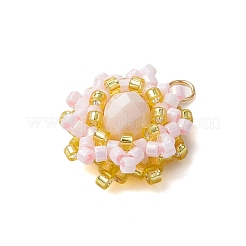 シードビーズ ビーズチャーム  花のペンダント  ラベンダーブラッシュ  18x17x7.5mm  穴：2.5mm&nbsp;PALLOY-MZ00273-01