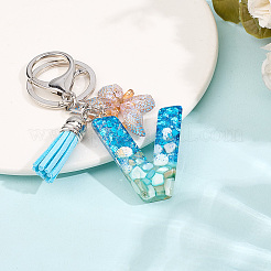 1шт брелок с буквами из смолы и акриловой бабочкой с кисточкой KEYC-GF0001-19C