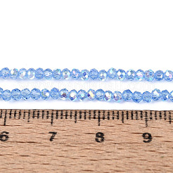 ABカラーメッキ透明ガラスロンデルビーズ連売り  多面カット  コーンフラワーブルー  2.5x2mm  穴：0.5~0.9mm  約148~159個/連  11.42~13.19''（29~33.5センチメートル）&nbsp;EGLA-T029-2mm-10C