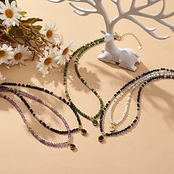 Кулон-капля из кубического циркония с цепочками из бисера из натурального драгоценного камня для женщин NJEW-JN04121