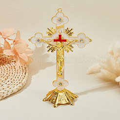 Statue de croix crucifix en alliage émaillé à caractère religieux&nbsp;DJEW-WH0043-105C