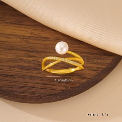 Геометрическое минималистичное серебряное кольцо с цирконием и пресноводным жемчугом YS0401-1