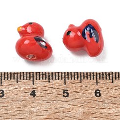手作りの陶器ビーズ  手描き  ファミーユは磁器バラ  アヒル  レッド  12x10x12mm  穴：2mm&nbsp;PR-CBA2F6A-02K