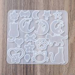 DIYペンダントシリコンモールド  レジン型  猫の形  ホワイト  134x120x4.5mm  穴：1.6mm  内径：14~44.5x8.5~47mm&nbsp;SIMO-P009-C01