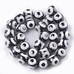 電気メッキガラスビーズセット  ナザールボンジュウ模様  ブラック  10x9.5~10mm  穴：1.2mm  約30個/連  11.2インチ&nbsp;X-EGLA-T012-02C