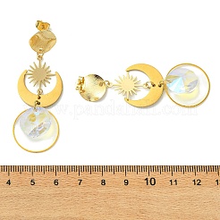 304ステンレススチール製ガラススタッドピアス  月と太陽  真鍮パーツ  ゴールドカラー  60x20mm&nbsp;EJEW-JE07307