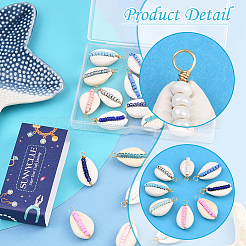 24 шт. подвески из двух цветов: натуральные ракушки каури и стеклянные бусины&nbsp;FIND-SC0019-11