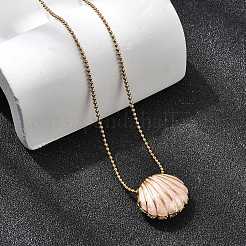Женские ожерелья с подвеской в форме ракушки из нержавеющей стали 304 с прозрачными стеклянными стразами&nbsp;NJEW-K255-53G