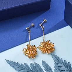 ファセットガラスビーズスタッドピアス  クラスターピアス  鉄棒リンク付き  真鍮製のスタッドピアスのパーツとピアスキャッチ  ミックスカラー  53.5mm&nbsp;EJEW-JE04095