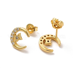 Луна из прозрачного кубического циркония с серьгами-гвоздиками в виде звезд&nbsp;EJEW-F301-07