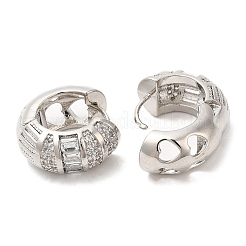 ラックメッキ真鍮の太いフープピアス  クリアキュービックジルコニアピアス  プラチナ  16x17.5mm&nbsp;EJEW-R152-02P