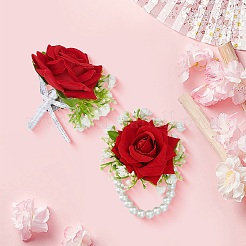 Fiori artificiali in tessuto di seta e perle finte in plastica&nbsp;AJEW-DJ0005-64B